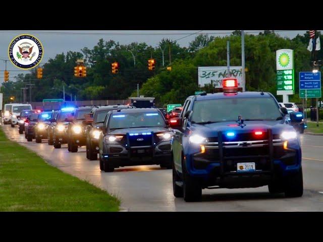 United States Vice President - Massive Police Escort & Motorcade - Detroit Metro Airport - 2024