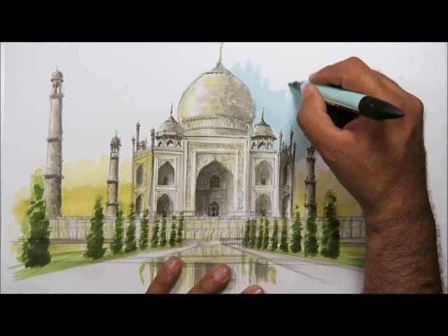 architectural sketching Taj Mahal