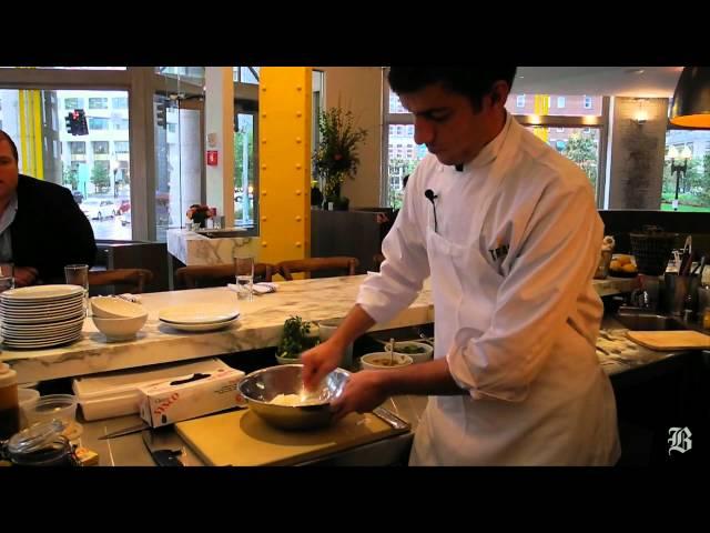 Andrew Hebert gives cooking demo at Trade restaurant