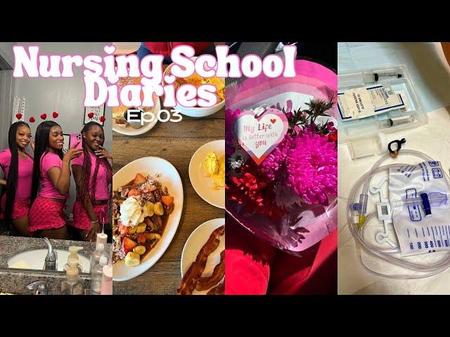 NURSING SCHOOL VLOG | galentines, another exam, catheter skill, burst oral review, brunch + more