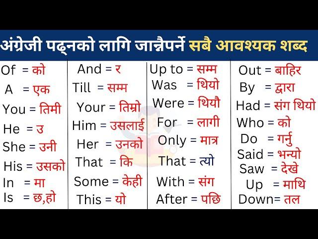 Most Common English Words with Nepali Meaning | Word Meaning | English Speaking Practice