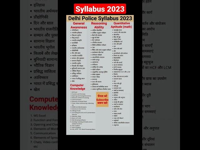 Delhi Police syllabus 2023 | Delhi Police Constable syllabus 2023 | Delhi Police syllabus in Hindi