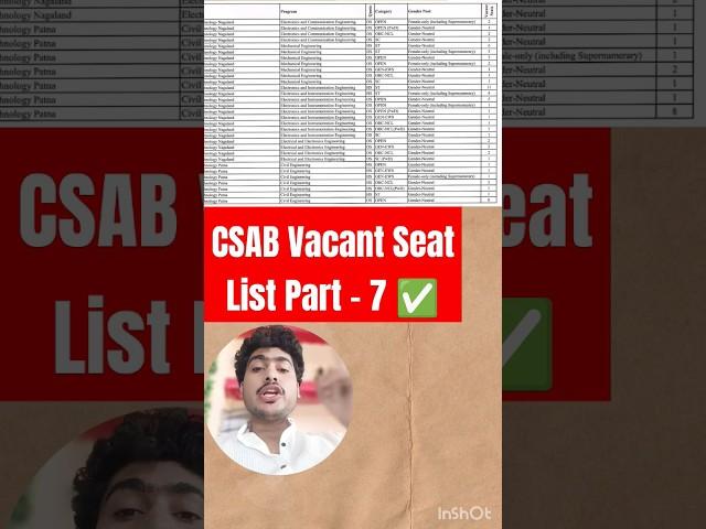 Vacant seat List in CSAB Counselling 2024 | NIT Patna vacant seat list CSAB 2024 | CSAB Seat Matrix