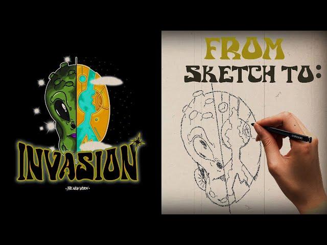 من رسم يدوي الى تصميم قميص | From hand drawing to T-shirt design