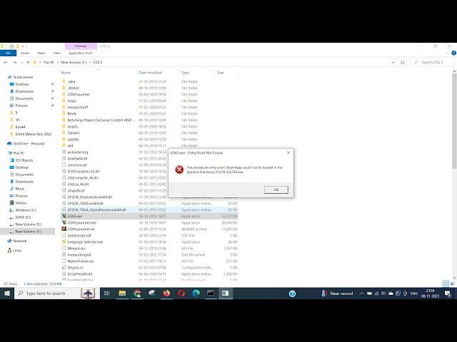 The Procedure entry point steam apps could not be located in the dynamic link Library GTA 5