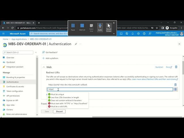 Redirect URI Configurations for local Debugging in Azure App Registration