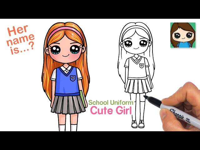 How to Draw a Cute School Girl in School Uniform