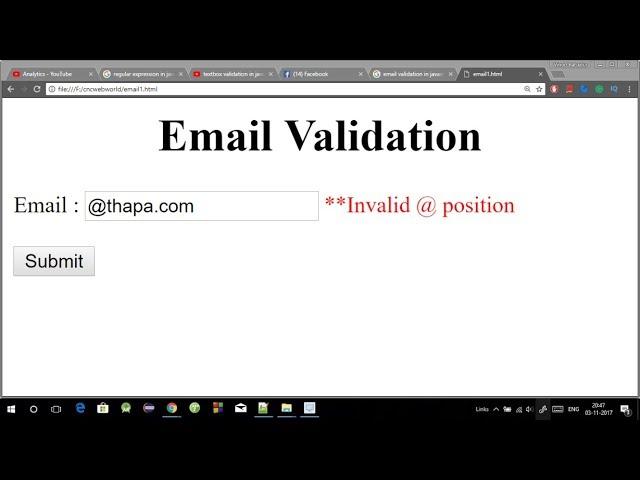 Email validation in Javascript in Hindi 2018 [ with source code ]