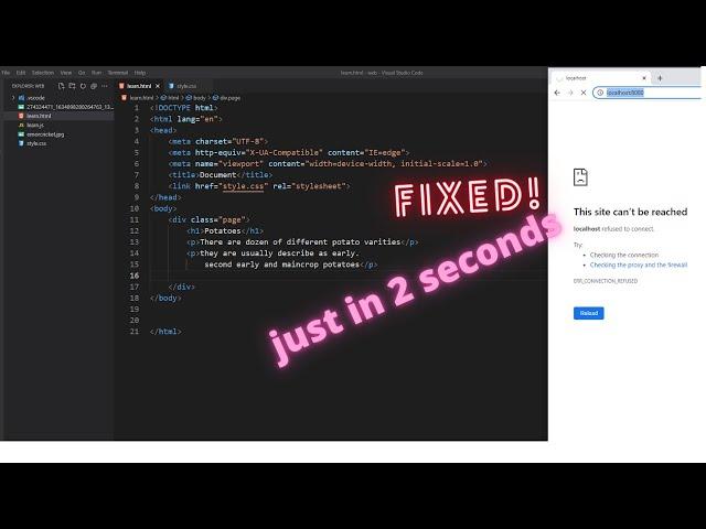 localhost refused to connect error fixed! HTML CSS not run in VS code solve just in 2 seconds.