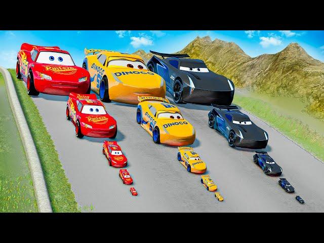 Big & Small Cruz Ramirez vs Big & Small Lightning Mcqueen vs Jackson Storm vs DOWN OF DEATH!