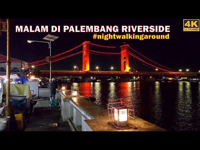 Palembang at night walk and ride ojek to Palembang Riverside [Jembatan Ampera sungai Musi]