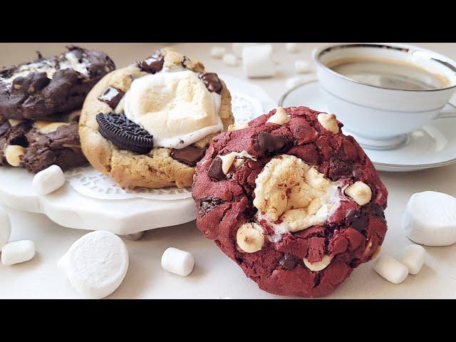 S`mores Cookies | 3 Flavors Chocolate Chip Cookies With Marshmallow | Red Velvet And Chocolate