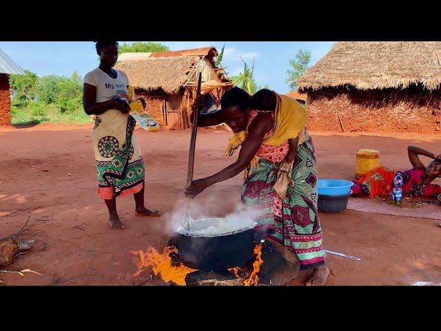 African Village Life#cooking Organic Vegetable Beans Served With Corn Flour For Dinner