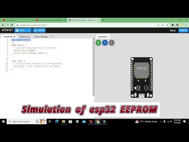 simulation of esp32 EEPROM | online simulation of esp32 EEPROM data storage in wokwi