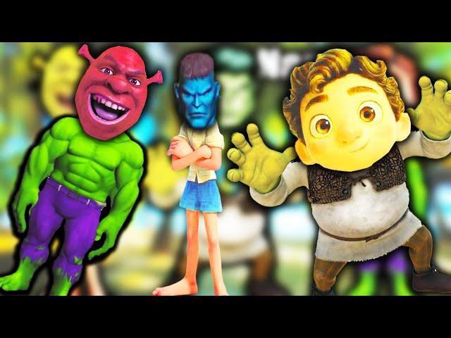 Luca wrong heads top superheroes meme video minigeroes Hulk and Shrek