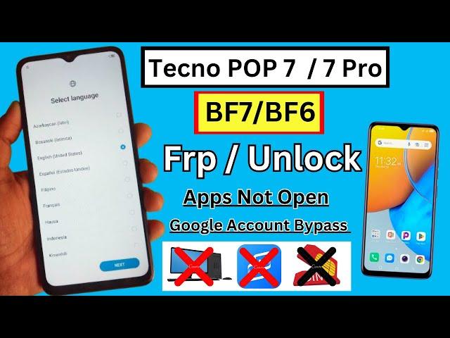 Tecno Pop 7/Pop 7 Pro FRP Bypass Without PC Android 12 | Tecno BF6/BF7 Google Account Unlock