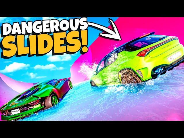 Driving RANDOM Cars Down DANGEROUS Slides in BeamNG Drive!