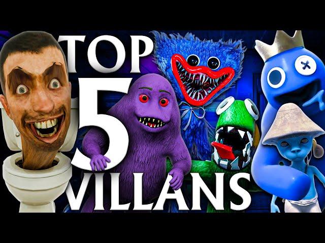 The TOP 5 VILLAINS OF ALL TIME! Skibidi, Huggy Wuggy, Grimace & More