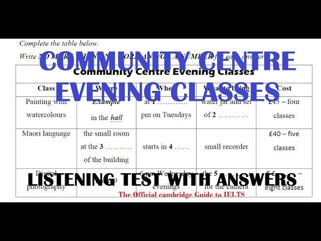 COMMUNITY CENTRE EVENING CLASSES LISTENING TEST WITH ANSWERS