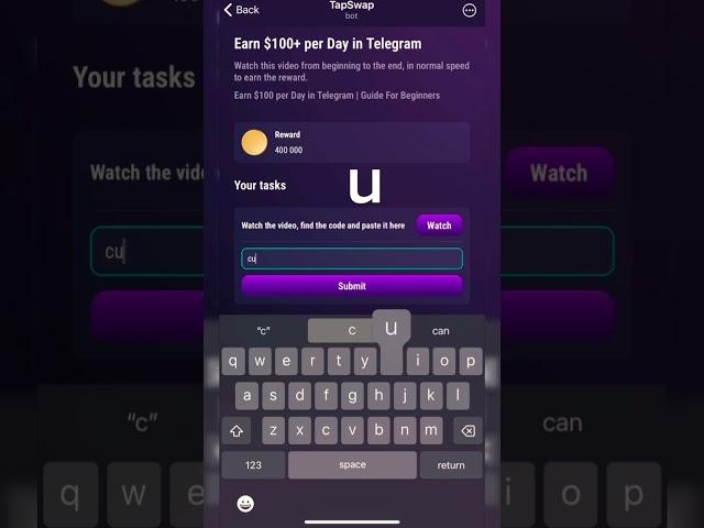 Earn $100 per Day in Telegram guide for beginners | 3 August TapSwap video Code Today