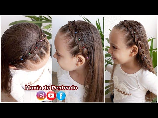 Hairstyle for girls with faux braid diadem and colored elastics