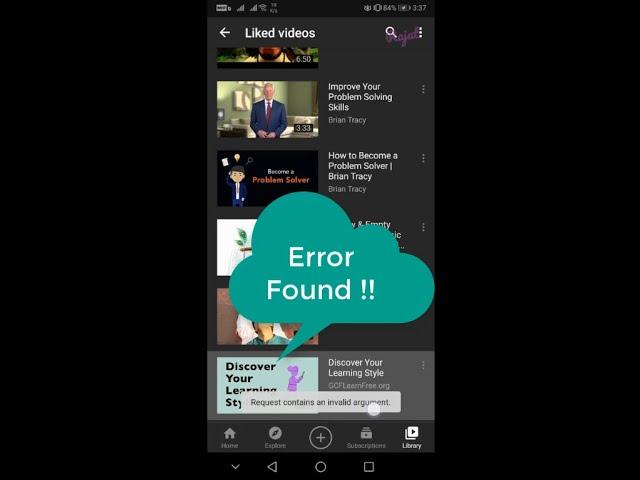 "Request contains an Invalid Argument" Error Occurred in YouTube App -  Rjt
