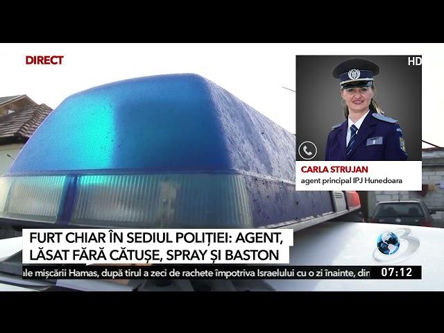 Furt chiar în sediul poliției din Deva. Un agent a fost lăsat fără cătușe, spray și baston