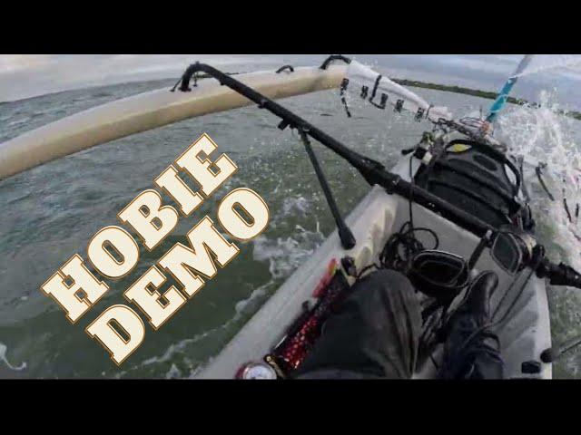 Sailing Hobie Tandem Island kayak demo in 15-20 knots. With commentary.