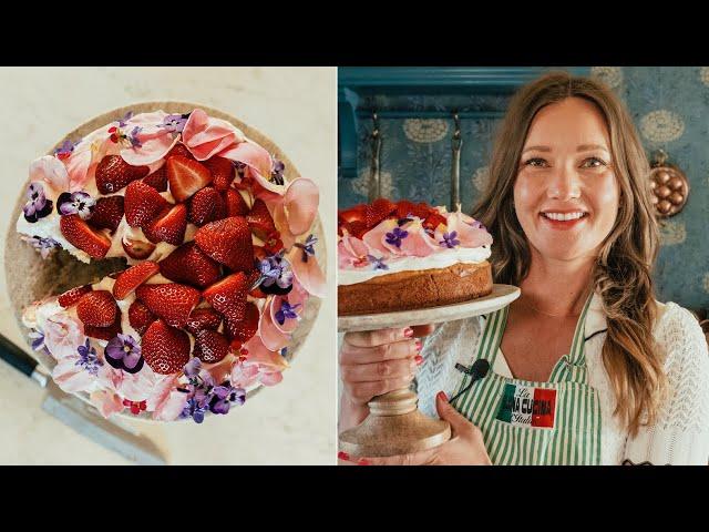 Sourdough Honey Cake | Strawberries, Flowers, & Italian Meringue | Sourdough Recipe