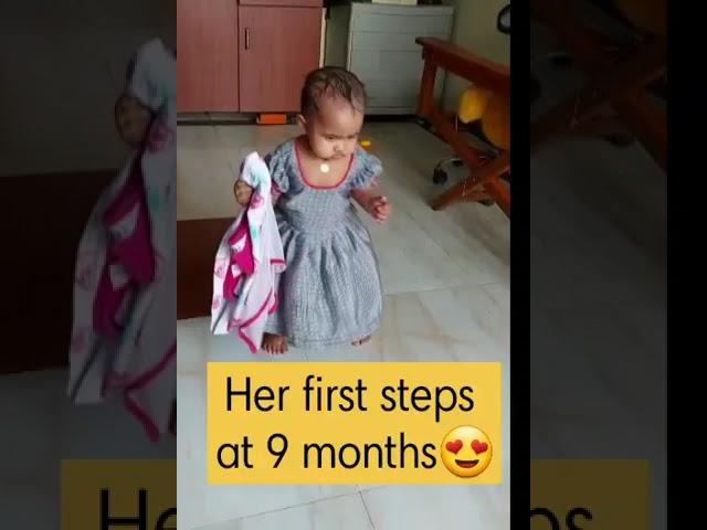 Geethanshi papa first walk #babygirl #firststeps #trendingshorts #viralshorts #cutebaby #geethanshi