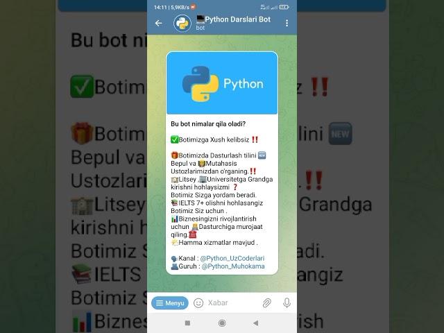 Python Bot #Python_darslarBot #Dasturlash tillari#HTML#mysql#Javascript#Python#Dasturlash#Bot#bot