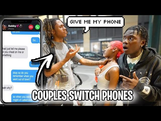 Making Couples Switch Phones  *LOYALTY TEST Valentine's Day* NYC PUBLIC INTERVIEW