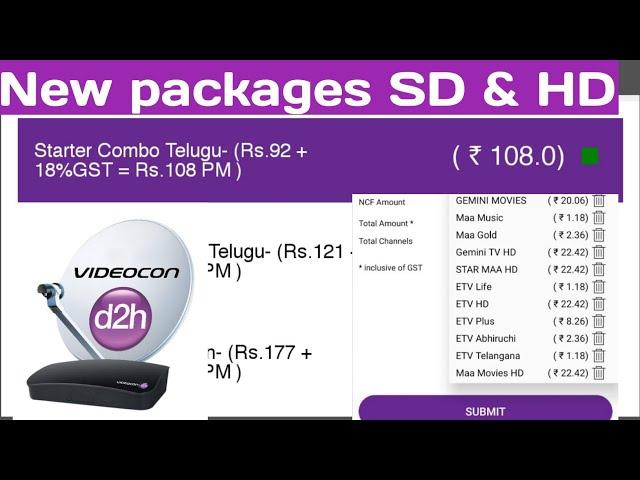 Videocon d2h SD ₹ 218 & HD best packages  | New packages details | Value lite Telugu, Value Telugu |