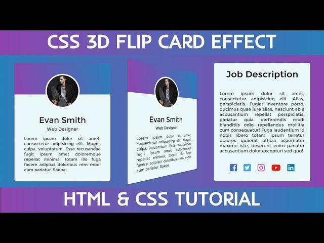 Animated 3D Flip Card Animation on Hover with HTML & CSS