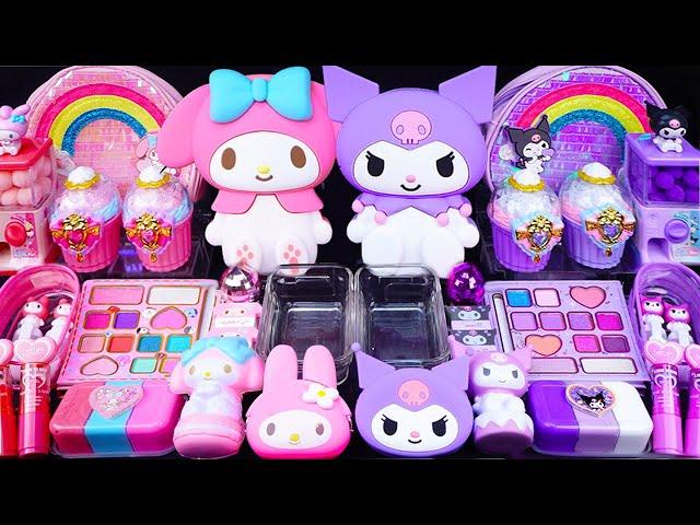 MyMelody vs Kuromi slime Mixing Eyeshadow,Glitter & Random things into slime #asmr #satisfyingslime