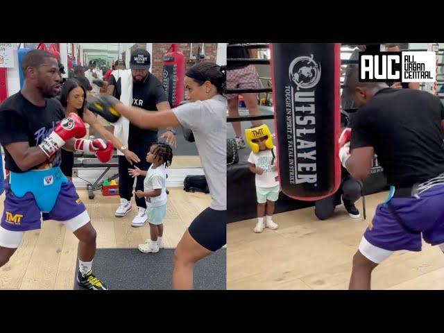 Floyd Mayweather Trains While His Grandson Watches And Takes Notes