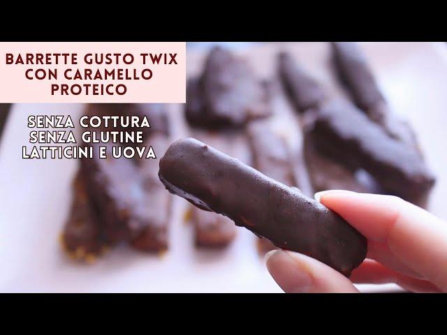 BARRETTE GUSTO TWIX SENZA COTTURA SENZA GLUTINE SENZA UOVA al CARAMELLO PROTEICO e CIOCCOLATO