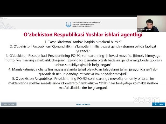 Angor tumani - mahalladagi yoshlar yetakchisi lavozimi