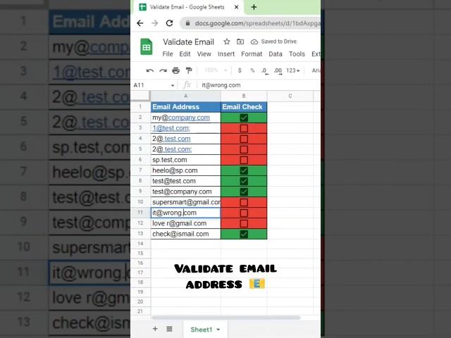 How to validate email address in excel  #shorts #viral #youtubeshorts