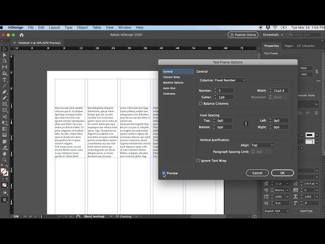 How to make columns in an InDesign text box