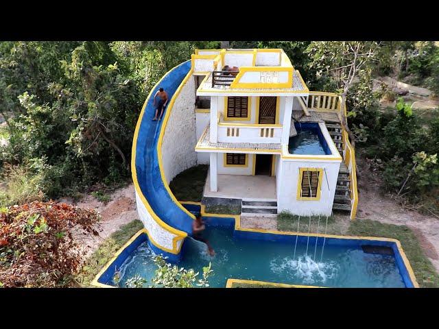 CONSTRUÇÃO PRIMITIVA - CONSTRUINDO UMA CASA DE 2 ANDARES COM TOBOGÃ E PISCINA [OLHA O RESULTADO]