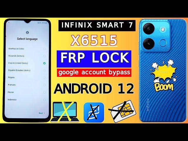 Infinix Smart 7 Frp Bypass (X6515) Android 12 | All Infinix 2024 Google Account Bypass Without PC