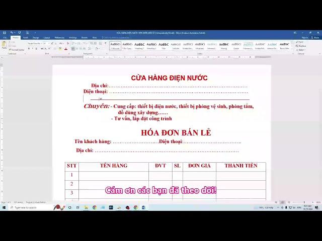 Tạo hóa đơn bán lẻ bằng mẫu có sẵn bằng word