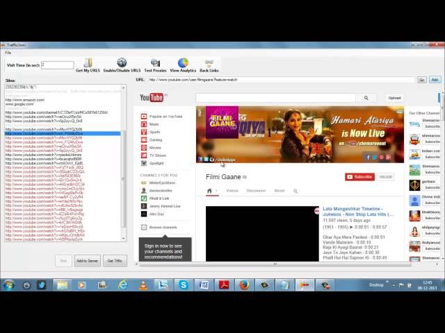 Add sites to list box to generate Traffic for youtube channels and for other sites based on users
