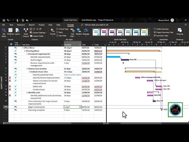 How to Switch Between Auto And Manually Schedule Task in Microsoft Project 2019_Essential Training