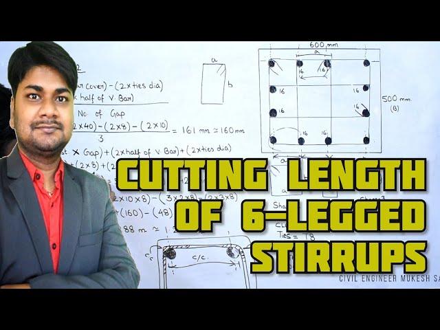 Cutting Length of 6 Legged Stirrups in Column and Beam in Details | BBS (Bar Bending Schedule)