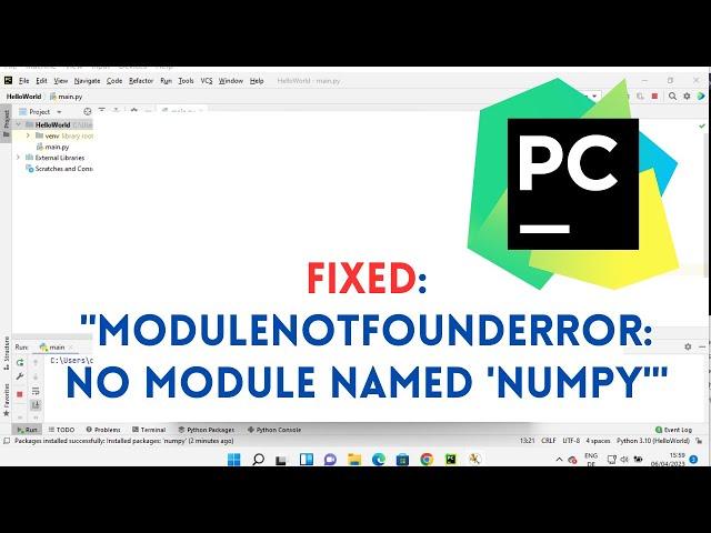 FIXED:  "ModuleNotFoundError: No module named 'numpy'" | How To Install NumPy In PyCharm