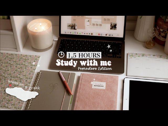 1,5 HOURS Study with me | Pomodoro Edition, background noise, no music, rainy day