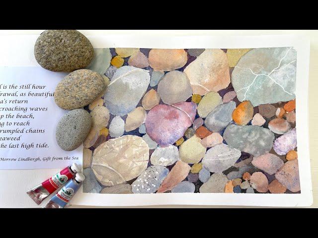 How to paint watercolor pebbles on a beach - a gift from the sea!