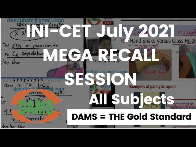 Mega Recall Session INICET July 2021 | Gold Standard DAMS